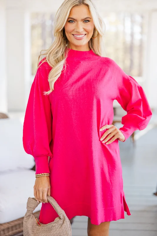 Where You Are Fuchsia Pink Sweater Dress Boxy Sweater Fitted Sweater A-Line