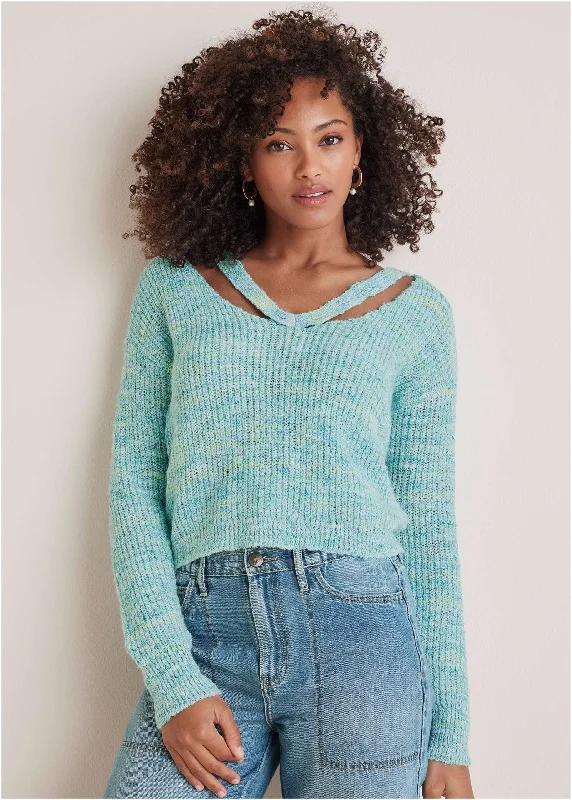 Spacedye V-Neck Sweater - Blue Multi Oversized Loose Flowy