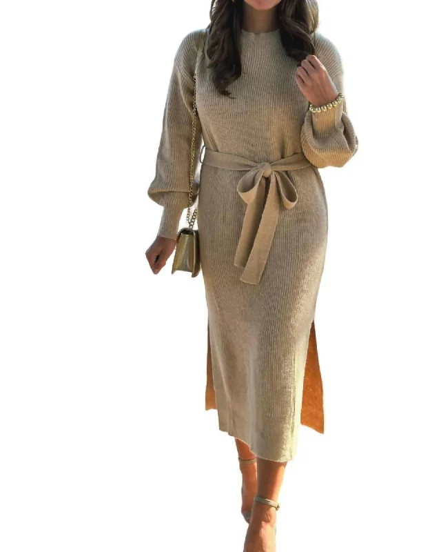 Sweater Midi Dress In Latte | Latte Velvet Chenille Corduroy