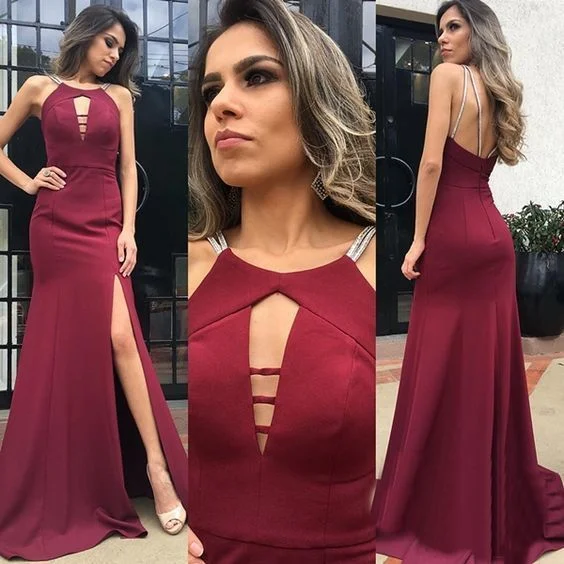 A-line Prom dress， long prom dress , open back prom dress with slit  cg5724