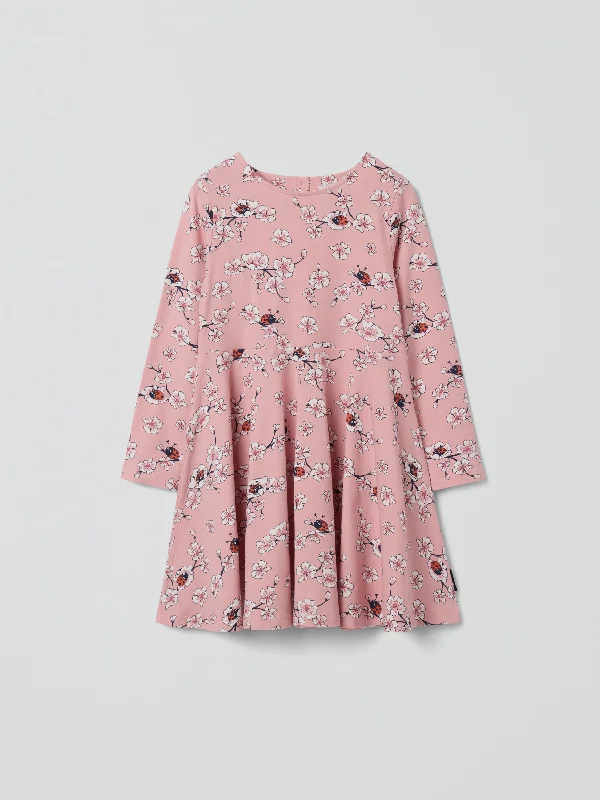 Flowers & Ladybirds Print Kids Dress