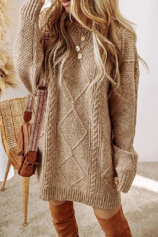 Cable Knit Drop Shoulder Loose Fit Sweater Dress Mesh Sweater Canvas Denim