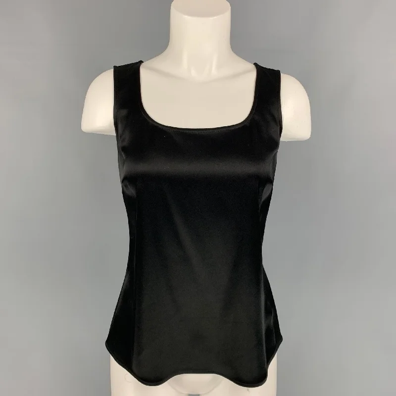 ST. JOHN CAVIAR Size S Black Triacetate Blend Tank Blouse striped tank top