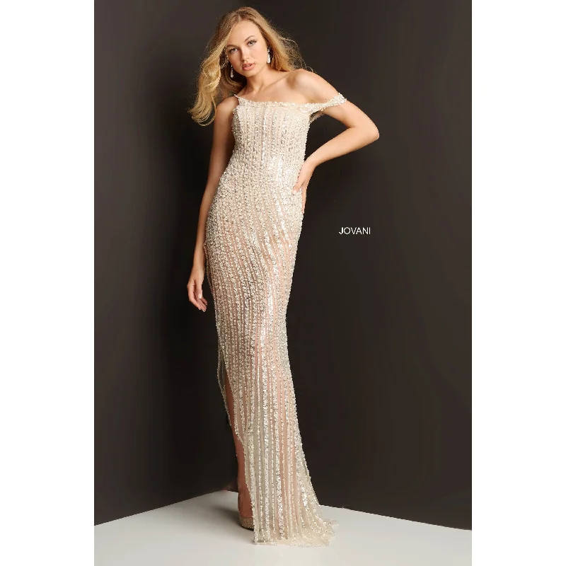 Jovani Silver Nude Illusion Sexy Prom Dress 04887
