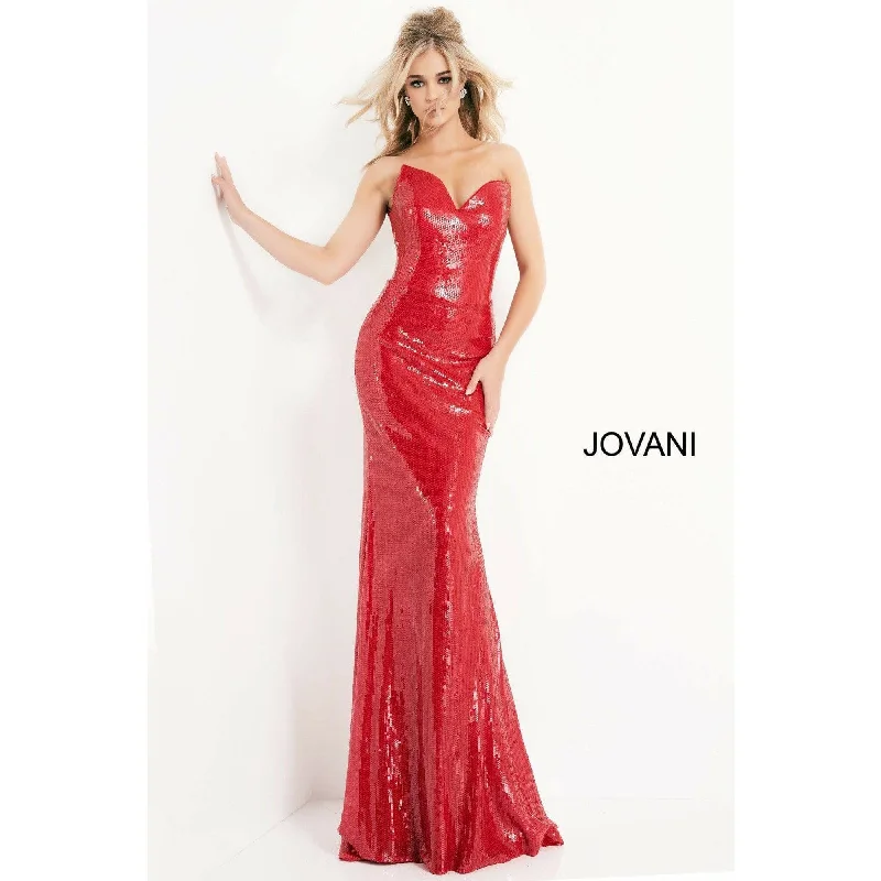 Jovani Red Strapless Sequin Prom Dress 03523