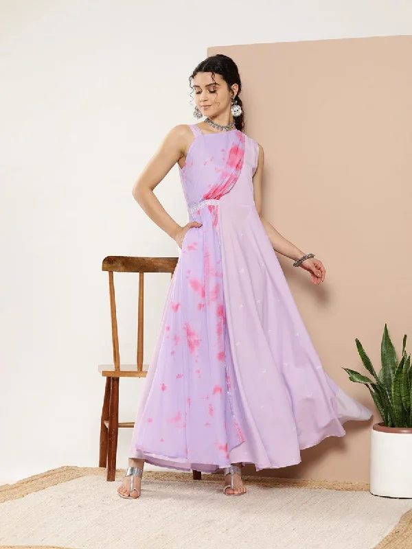 Ahalyaa Women Printed Layered Maxi Ethnic Dress