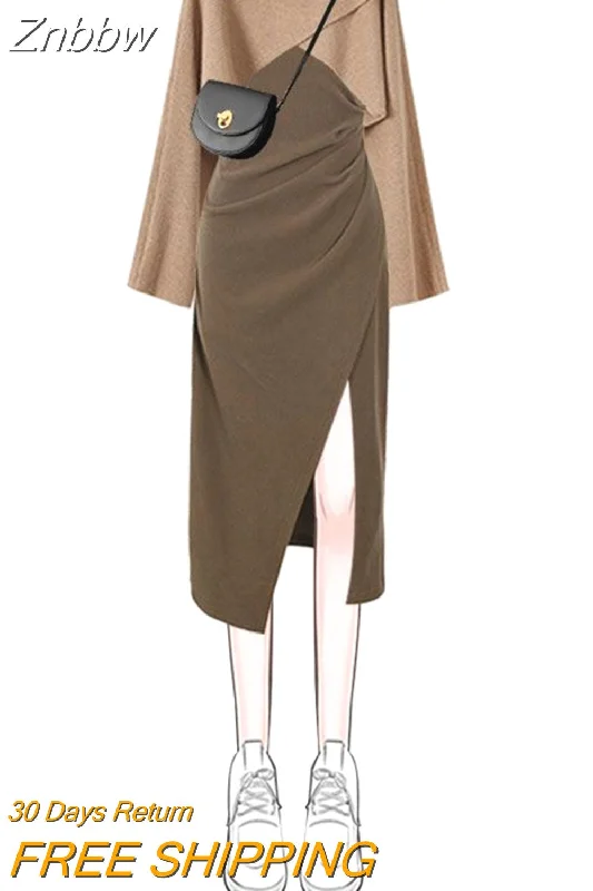 Znbbw Autumn Women's Knitted 2 Piece Set Chic Office Ladies Retro Loose Sweater+ Dress Suit Satin Blend Silk Blend Wool Blend