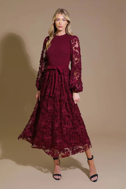 STAY HAPPY LACE SWEATER MIDI DRESS Fleece Sweater Nylon Polyester