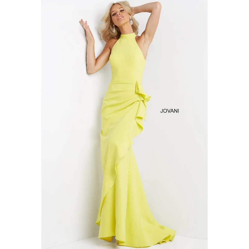 Jovani Yellow High Neckline Sheath Prom Dress 07301