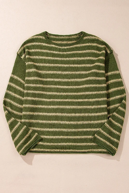 Stripe Drop Shoulder Casual Sweater Thin Thick Dense