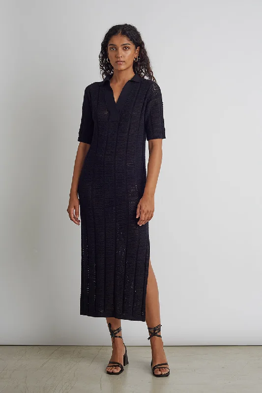 EMMIE SWEATER DRESS | NAVY Turtle Neck Boat Neck Asymmetrical Neck