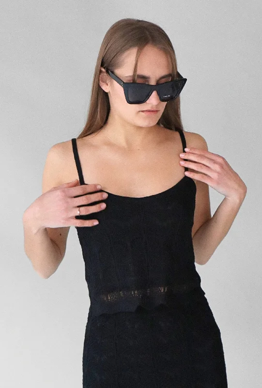 BLACK OPEN KNIT TANK chic tank top