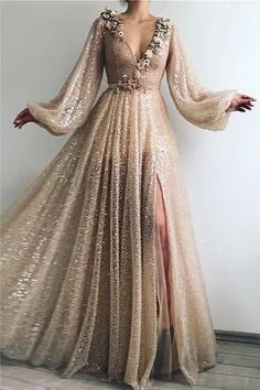 Sparkle Sequins Long Sleeves Prom Dress  cg5626