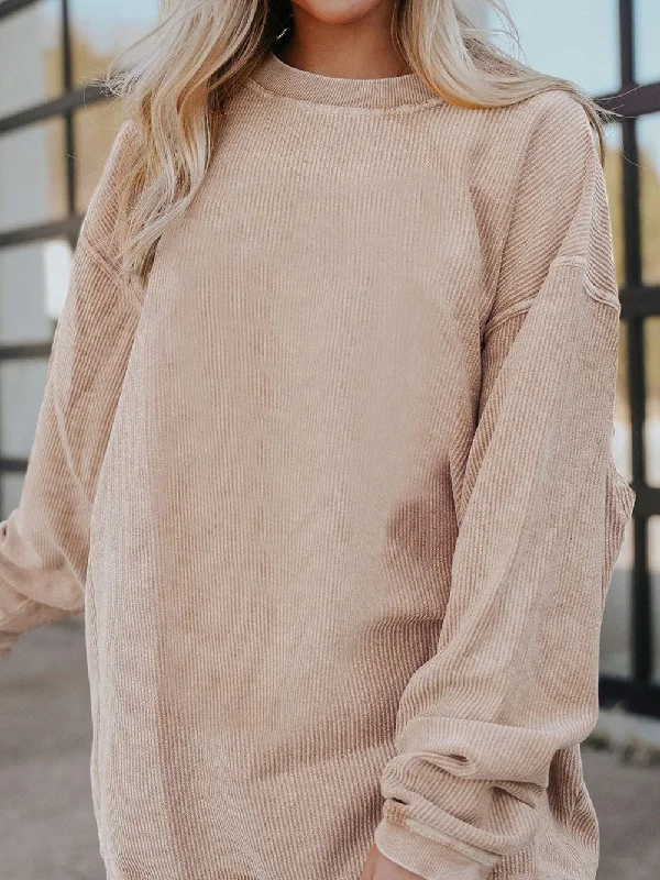 Apricot Corded Ribbed Oversized Sweater Ribbed Striped Patterned