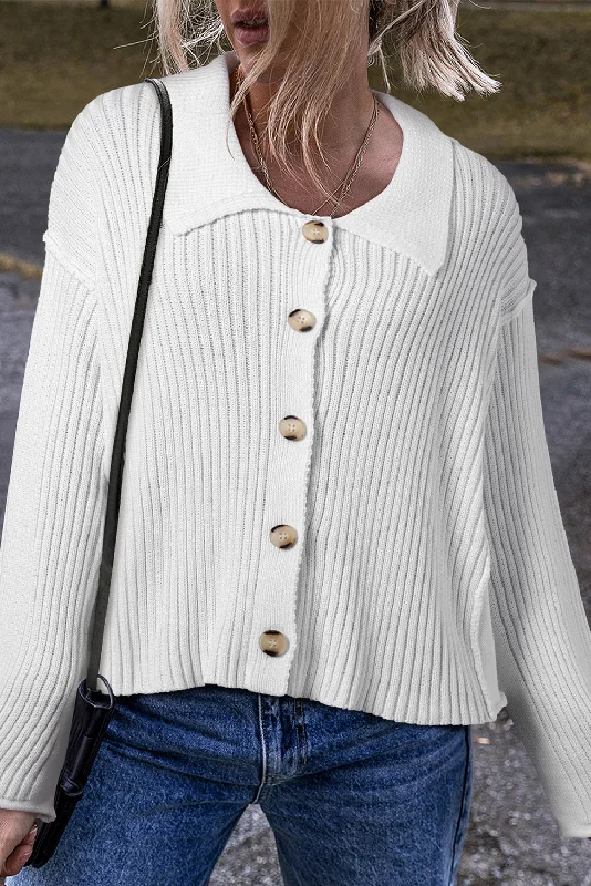 Collared Button-up Loose Fit Casual Sweater Neon Metallic Matte