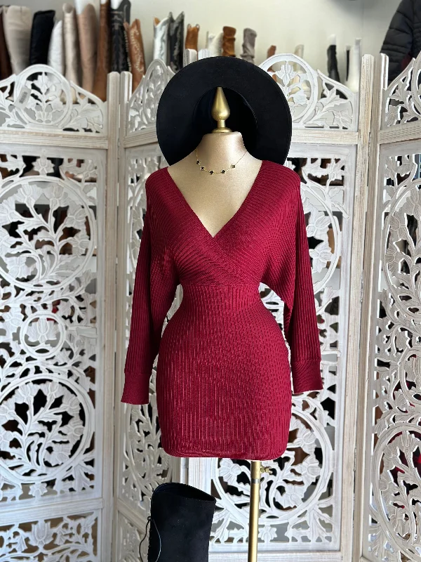 Wrapped Sweater Dress lo Front Pockets Side Pockets Patch Pockets
