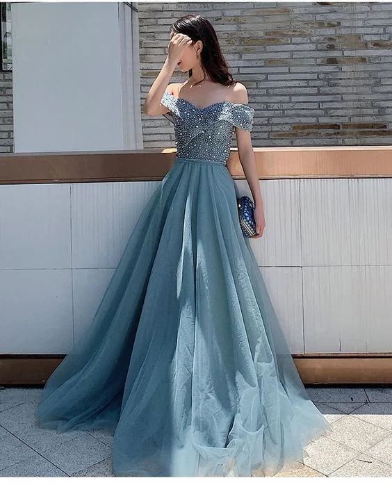 Off the Shoulder Handmade Beaded Long Party prom Dress cg5300