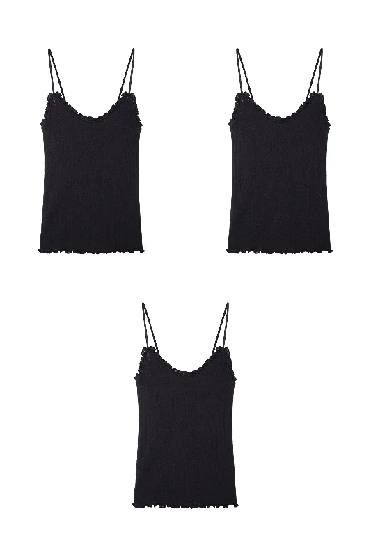 Soft V Tank Top Set of Three Black spandex blend tank
