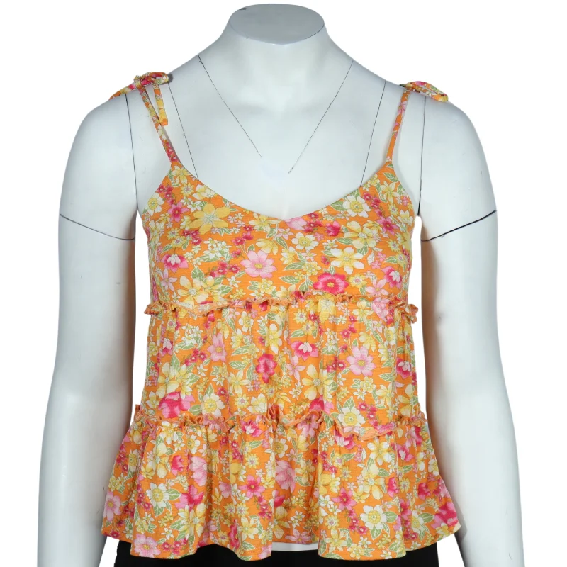 PLANET GOLD - Flower pattern tank top mesh tank top