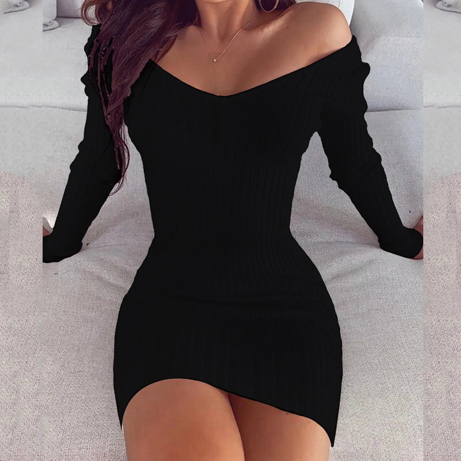 Sexy Off Shoulder Long Sleeve Bodycon Dress For Women 2024 Spring Autumn White Knitted Sweater Mini Woman Dresses Robe Femme Terry Terry Cloth Terry Knit