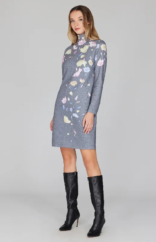 Scattered Blossom Sweater Turtleneck Shift Dress Transparent Opaque Sheer