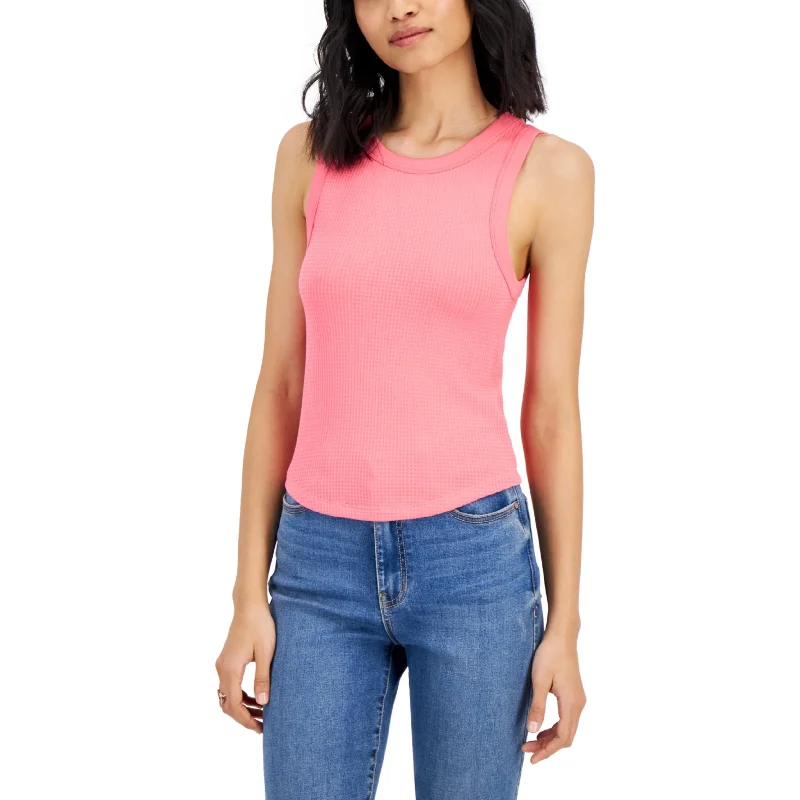 PLANET GOLD - Crewneck Seamless Waffle-Knit Tank Top ribbed tank top