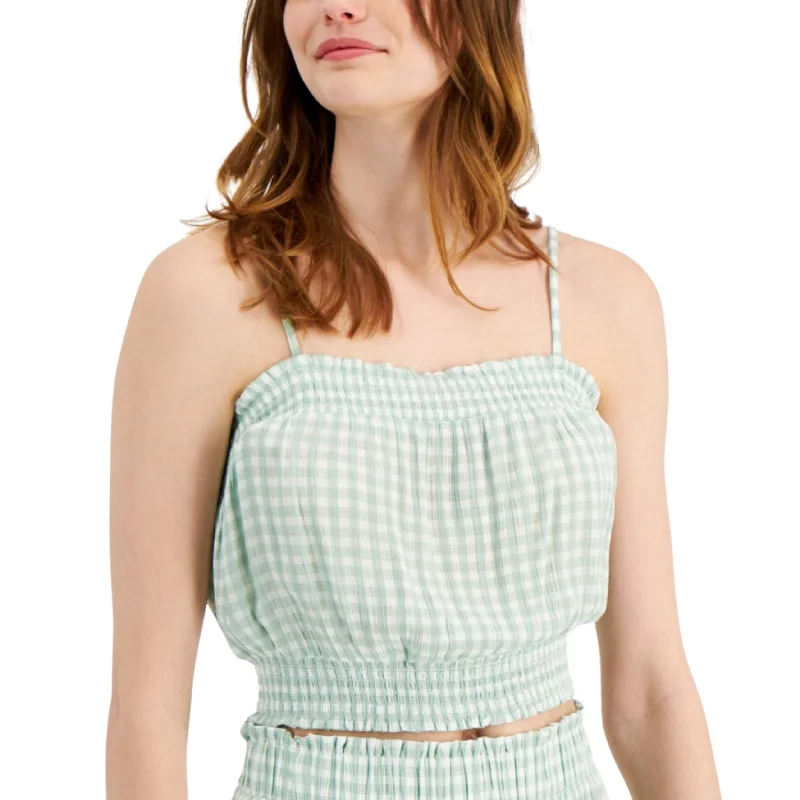 HIPPIE ROSE - Plaid Printed Smocked Tank Top floral tank top