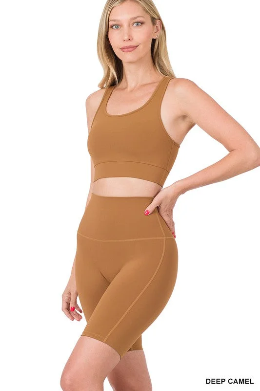 Athletic Tank Top & Biker Shorts Set (Deep Camel) sheer tank top
