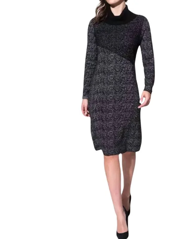 Cowl Neck Sweater Dress In Black | Black Elasticated Padded Insulated