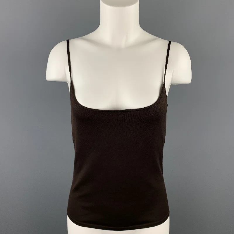 RALPH LAUREN Black Label Size M Brown Jersey Silk Spaghetti Strap Tank Top black tank top