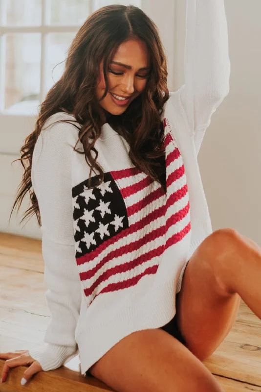 American Flag Knit Sweater Handmade Hand-knitted Hand-woven