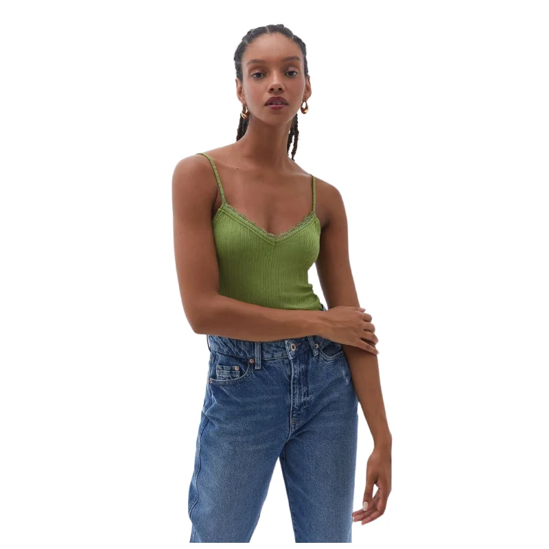 OXXO - Lace Detailed V Neck Tank Top sheer tank top