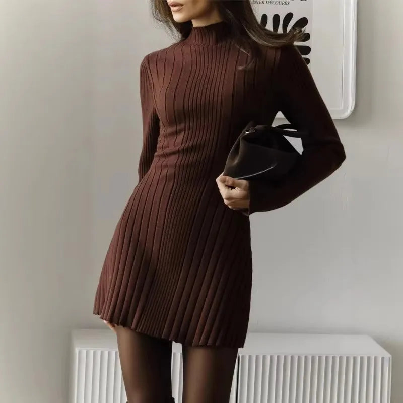 GETADME Talenza Women's Knitted Dress Solid High Waisted Long Sleeve Sweater Bottoming Dress Fall Office Lady Women A-Line Dress Vestido Rayon Fabric Velvet Fabric Corduroy Fabric
