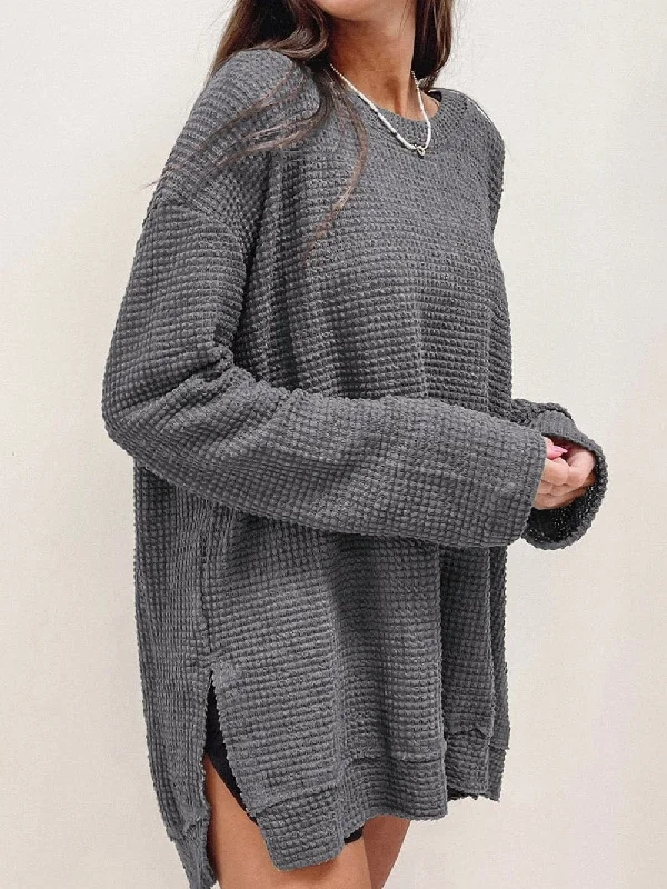 Women's Waffle Knit Mock Neck Sweater High Neck Crew Neck V-Neck