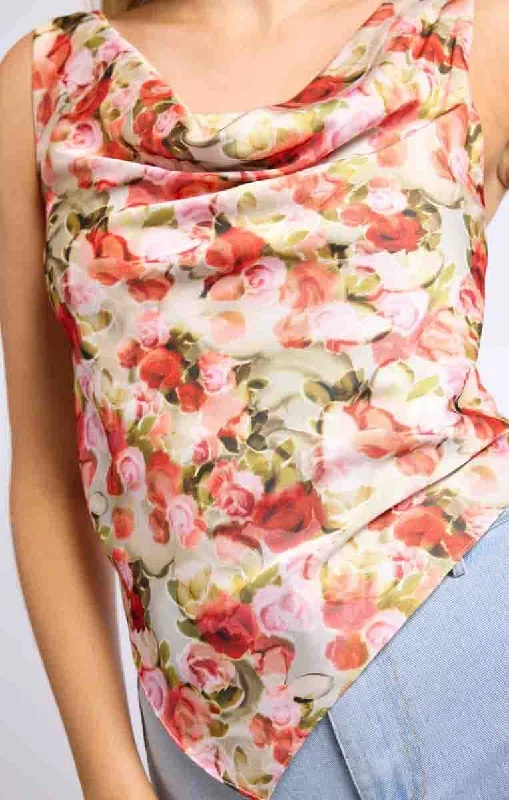 FLORAL COWL NECK TANK gym tank top