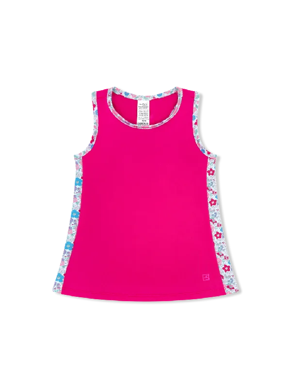 Nicole Tank-Power Pink & Bloomberry Floral white tank top
