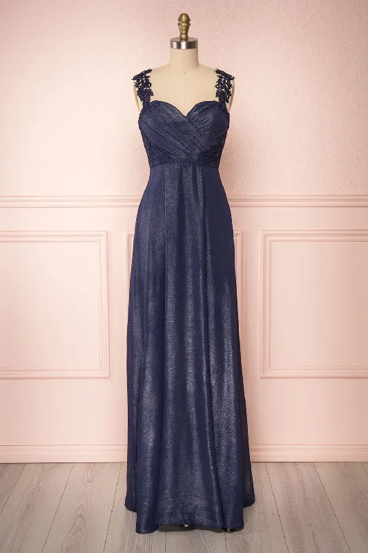 Bolor Navy | Shimmering Chiffon Dress