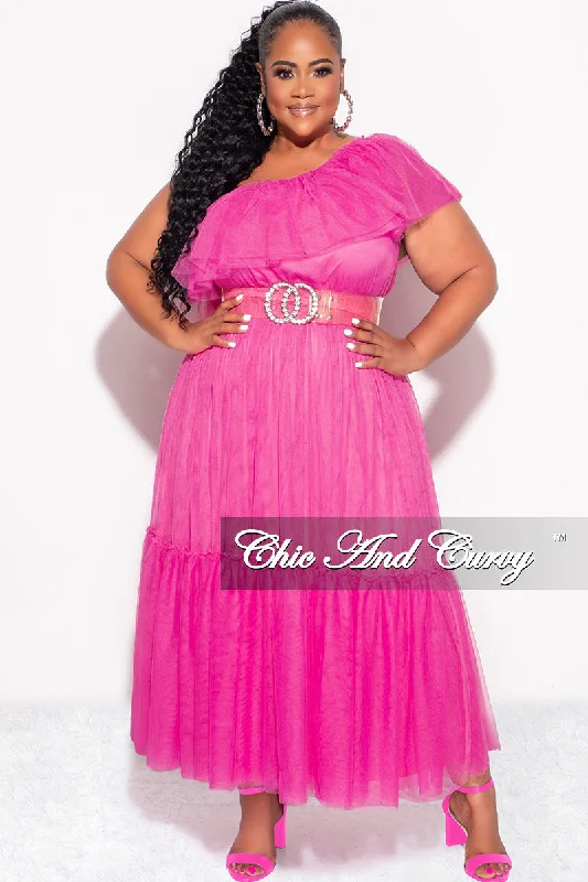 Final Sale Plus Size One Shoulder Mesh Dress in Pink