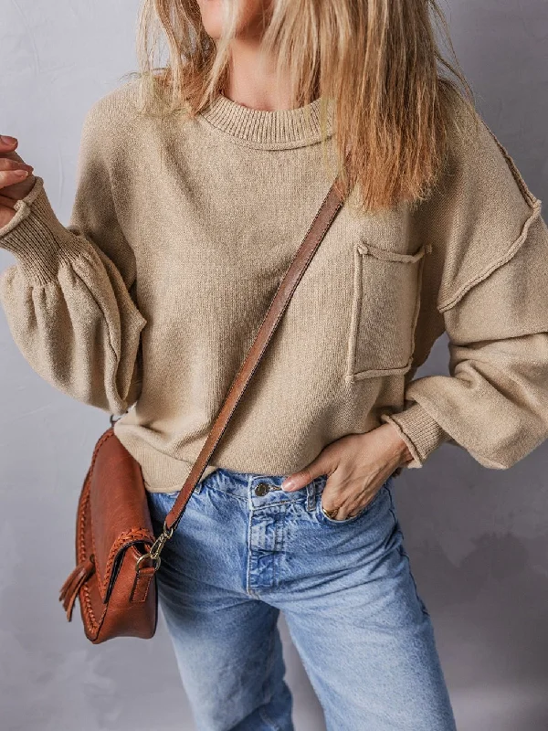 Apricot Exposed Seam Shift Sleeve Knit Sweater Terry Blend Velvet Blend Canvas Blend
