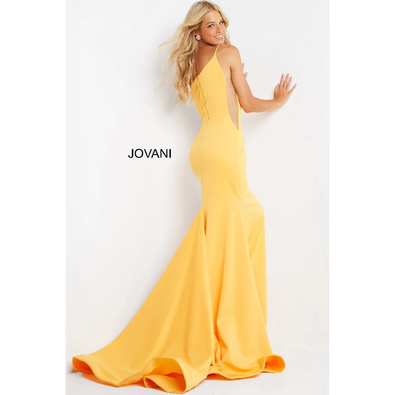 Jovani Yellow One Shoulder Simple Prom Dress 06763