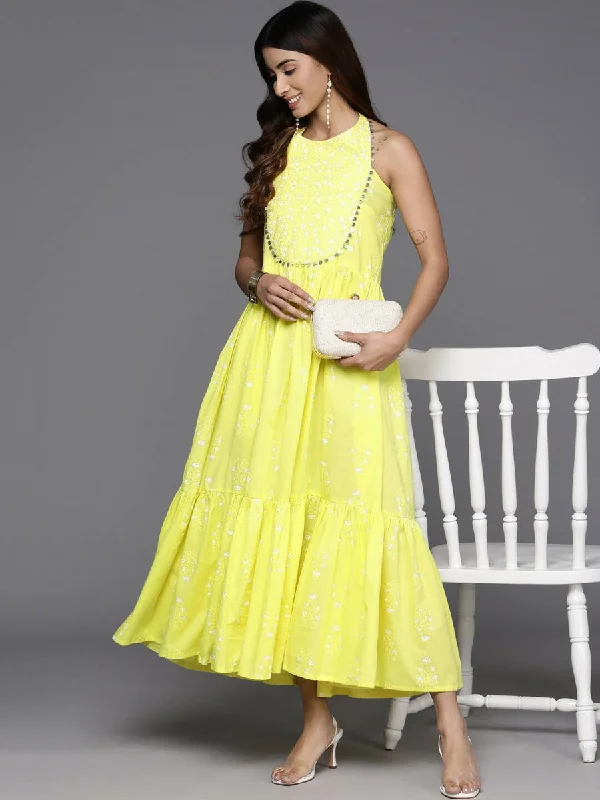 Ahalyaa Women's Traditional wear Dress - Yellow