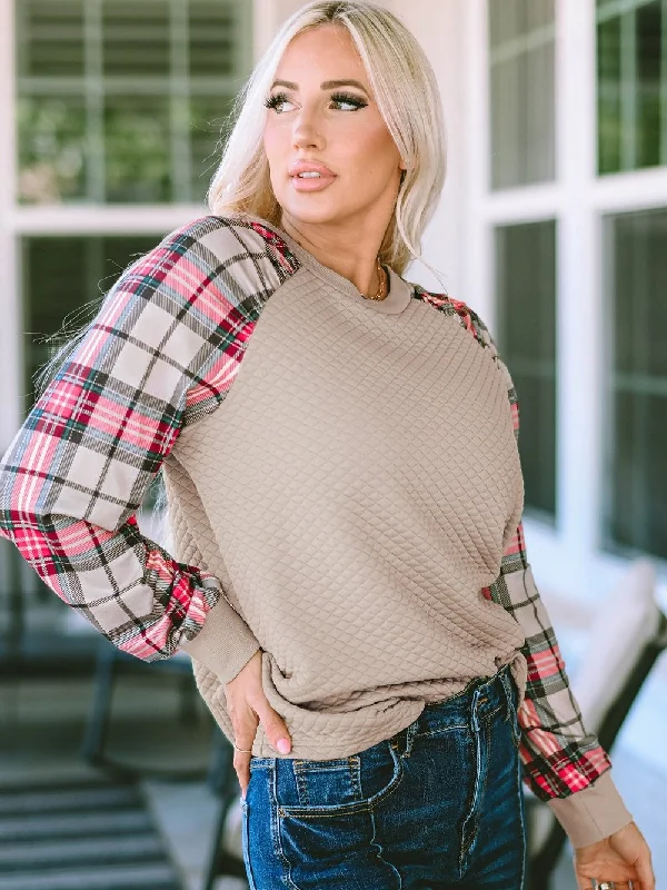 Alluring Plaid Knit Raglan Sweater Wool Sweater Cotton Sweater Cashmere Sweater