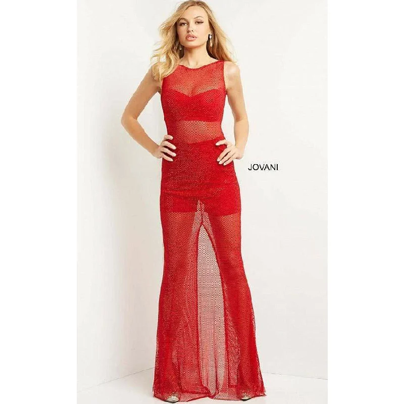 Jovani Red Illusion Sleeveless Sexy Prom Dress 08551