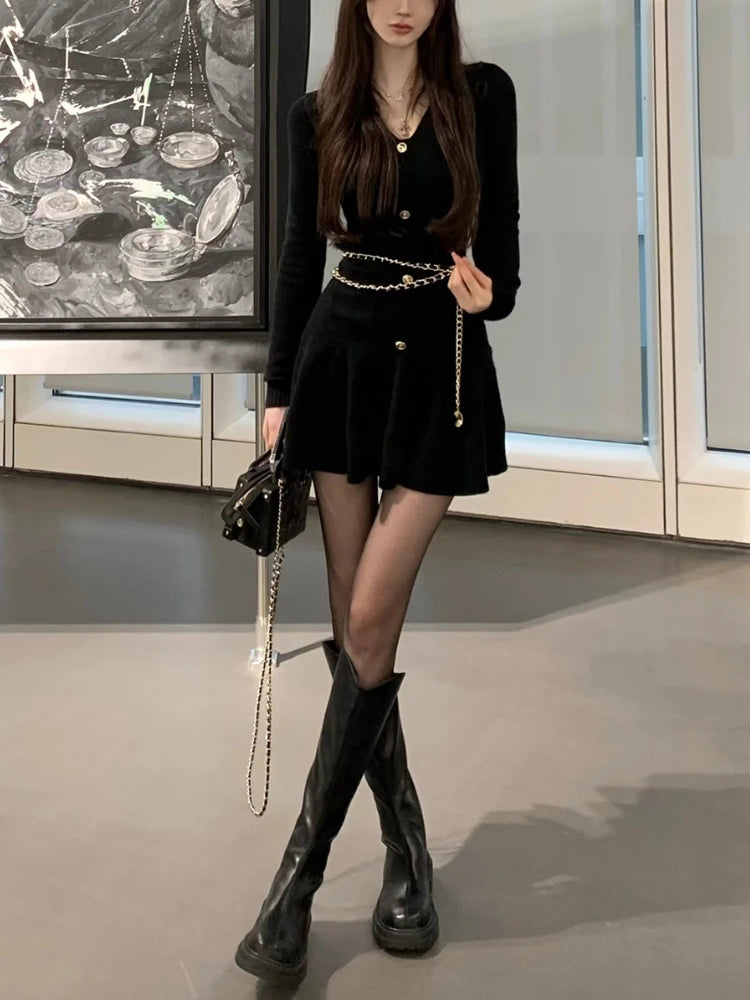 GETADME Solid Y2K Knitted Dress Women Long Sleeve Elegant Party Mini Dress Female Casual Korean Fashion Slim Sweater Dress Winter 2025 Fitted Loose Oversized
