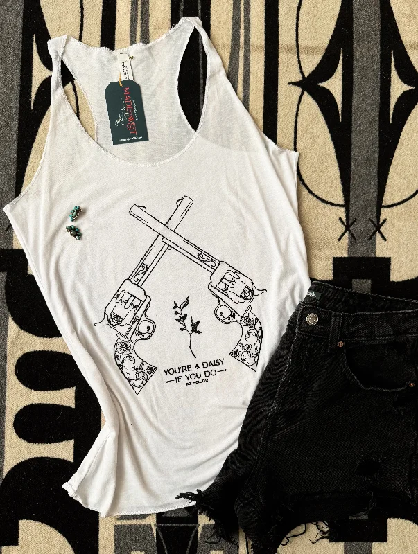Double Pistol Racer Back Tank - White activewear tank top