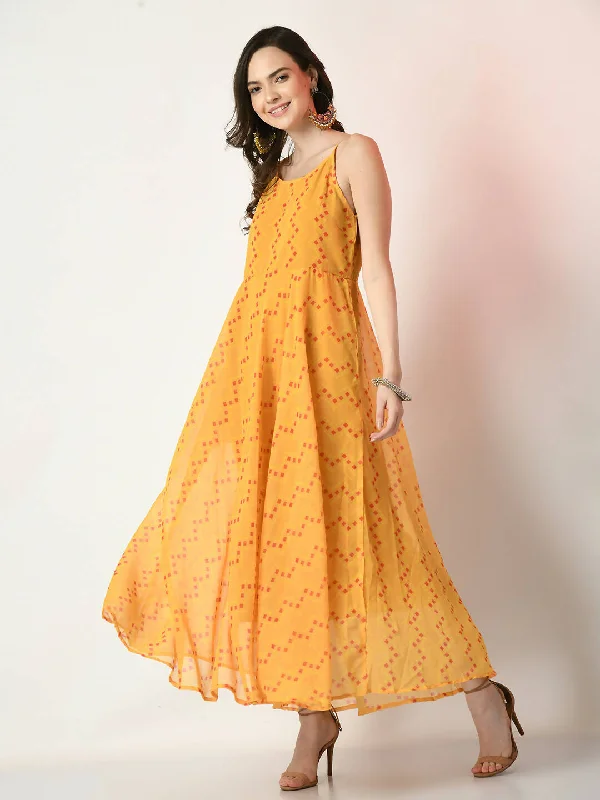 Myshka Women's Yellow Empire Printed Dress