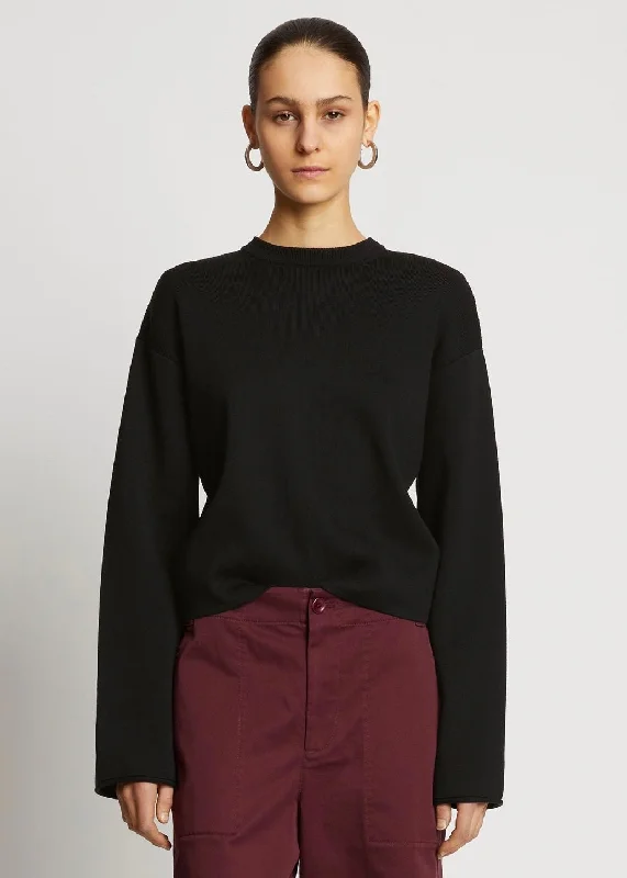 Twist Front Long Sleeve Sweater (Black) Wool Fabric Cashmere Fabric Tweed Fabric