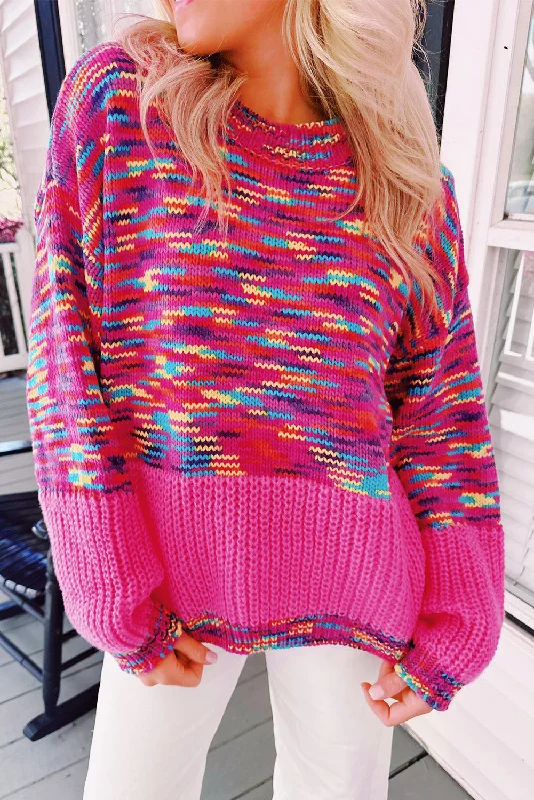 Rainbow Confetti Drop Shoulder Sweater Print Jacquard Patchwork