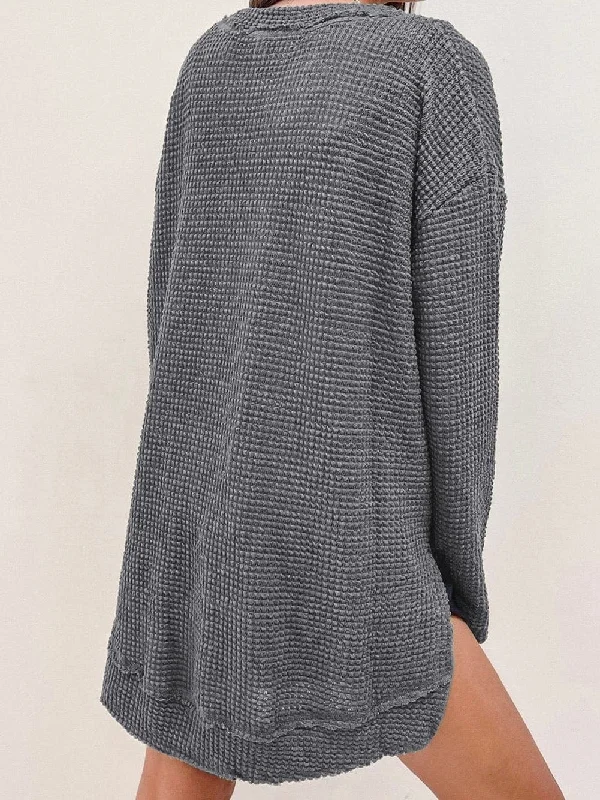 High-Low Waffle Knit Sweater Tailored Straight A-Line