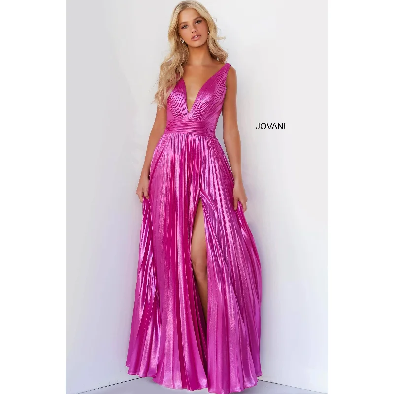 Jovani Hot Pink Pleated Maxi Prom Dress 2022 06220